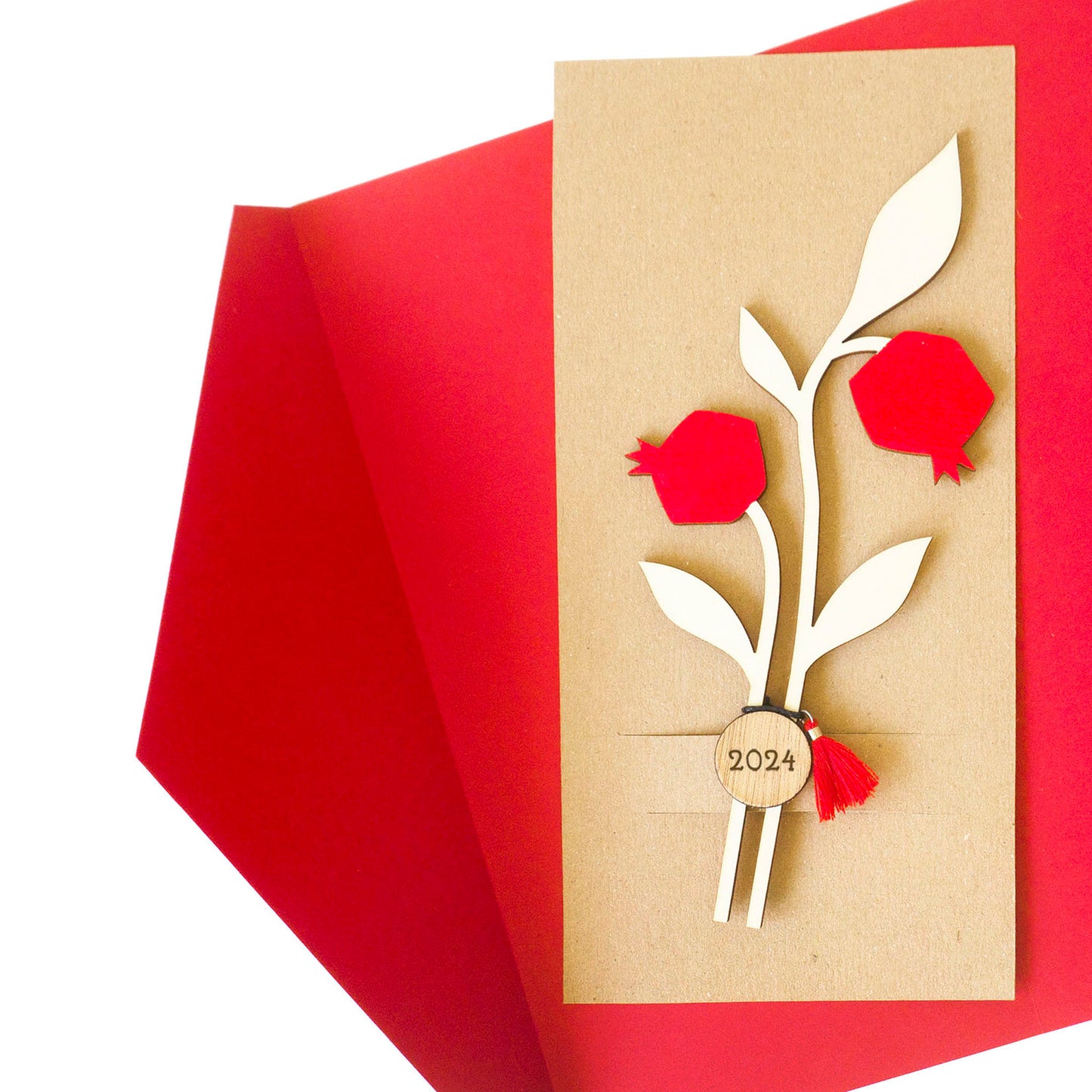 Γούρι ρόδι ξύλινο μαγνητάκι σε κάρτα