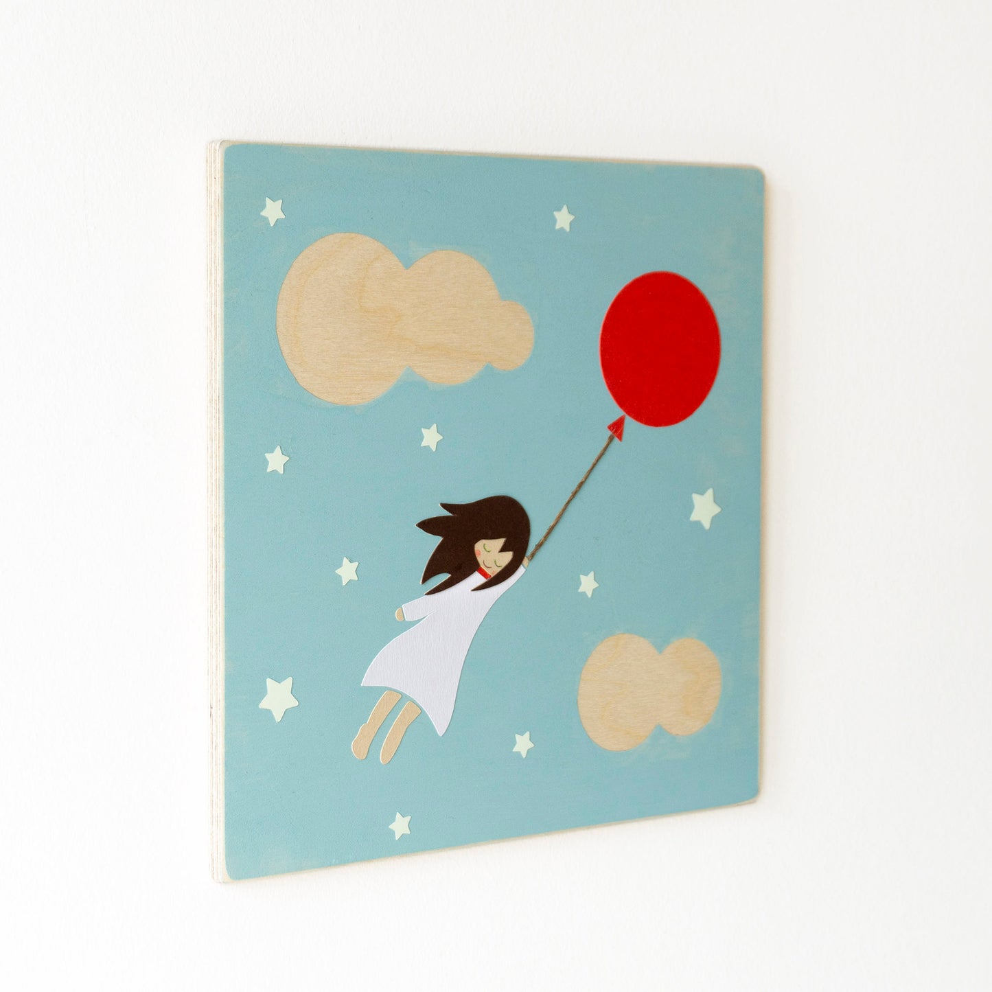 Ξύλινο παιδικό κάδρο κορίτσι με μπαλόνι