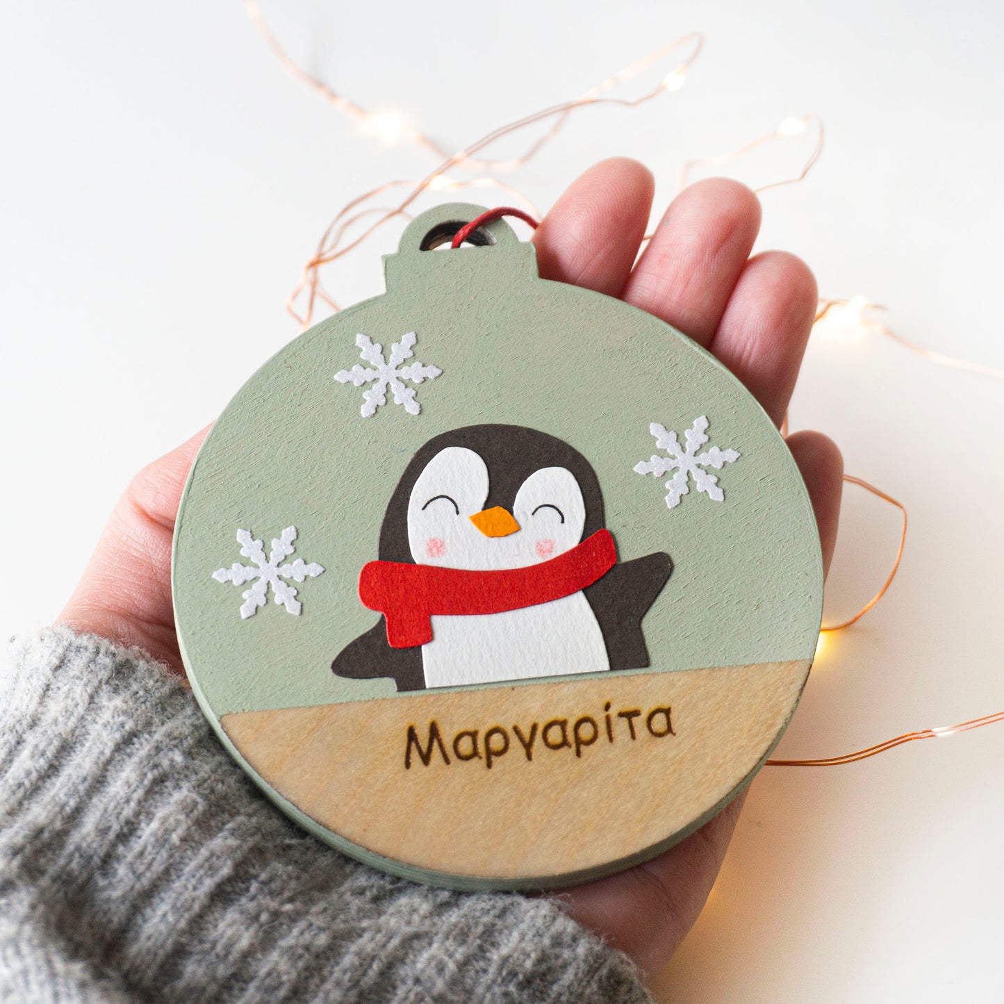 Personalized Penguin Wooden Ornament