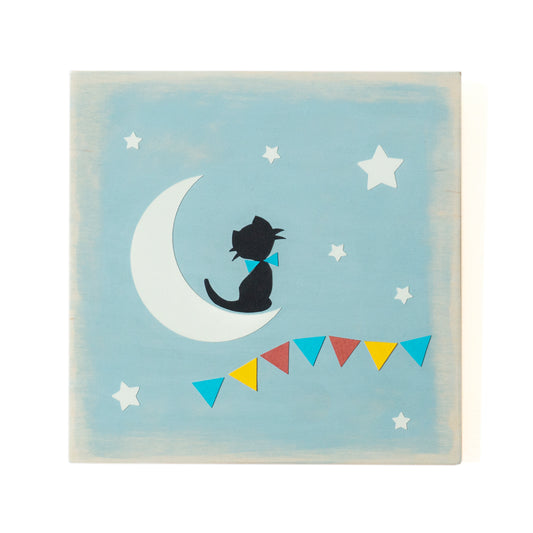 γάτα φεγγάρι αστέρια παιδικός πίνακας