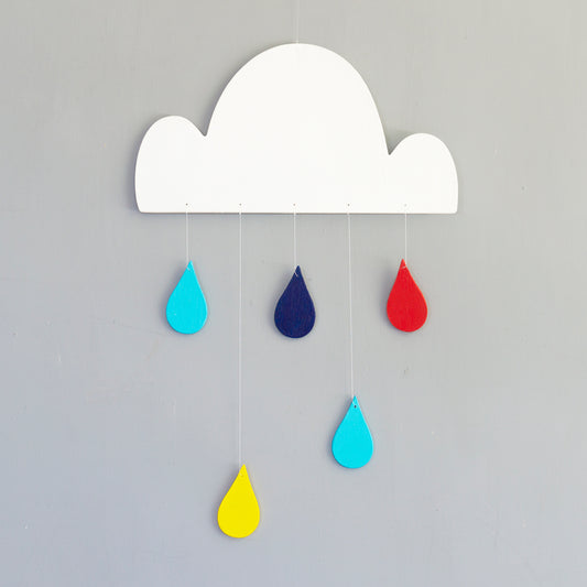 Ξύλινο mobile σύννεφο με χρωματιστές σταγόνες