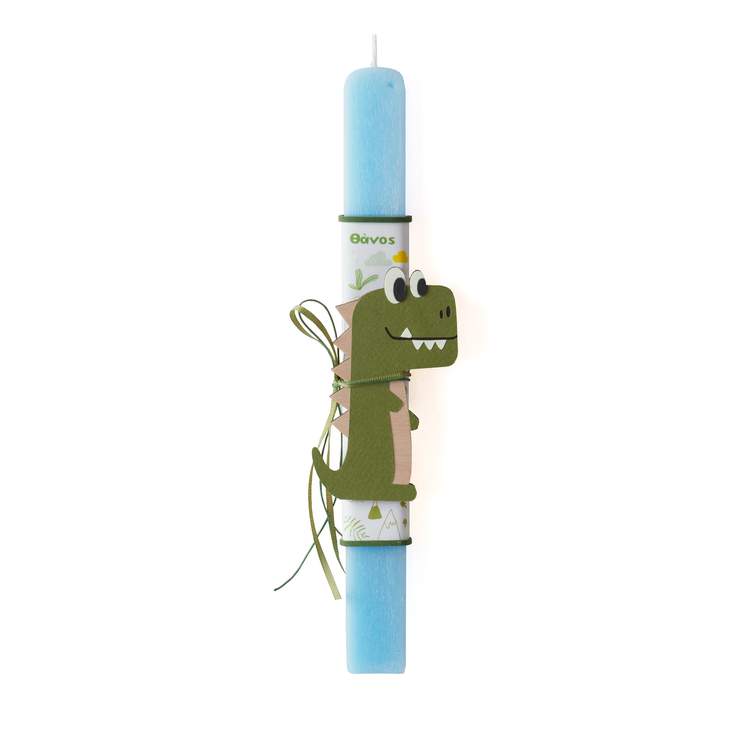 "Dinosaur" easter candle with name, 30 cm blue