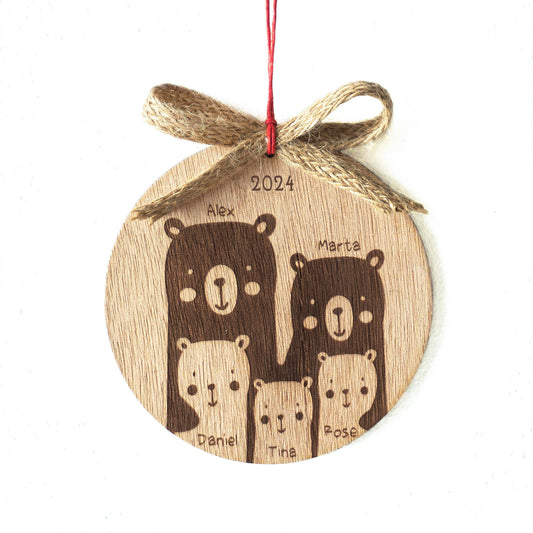 Personalized Bear Family Wooden Ornament - 2024 Charm